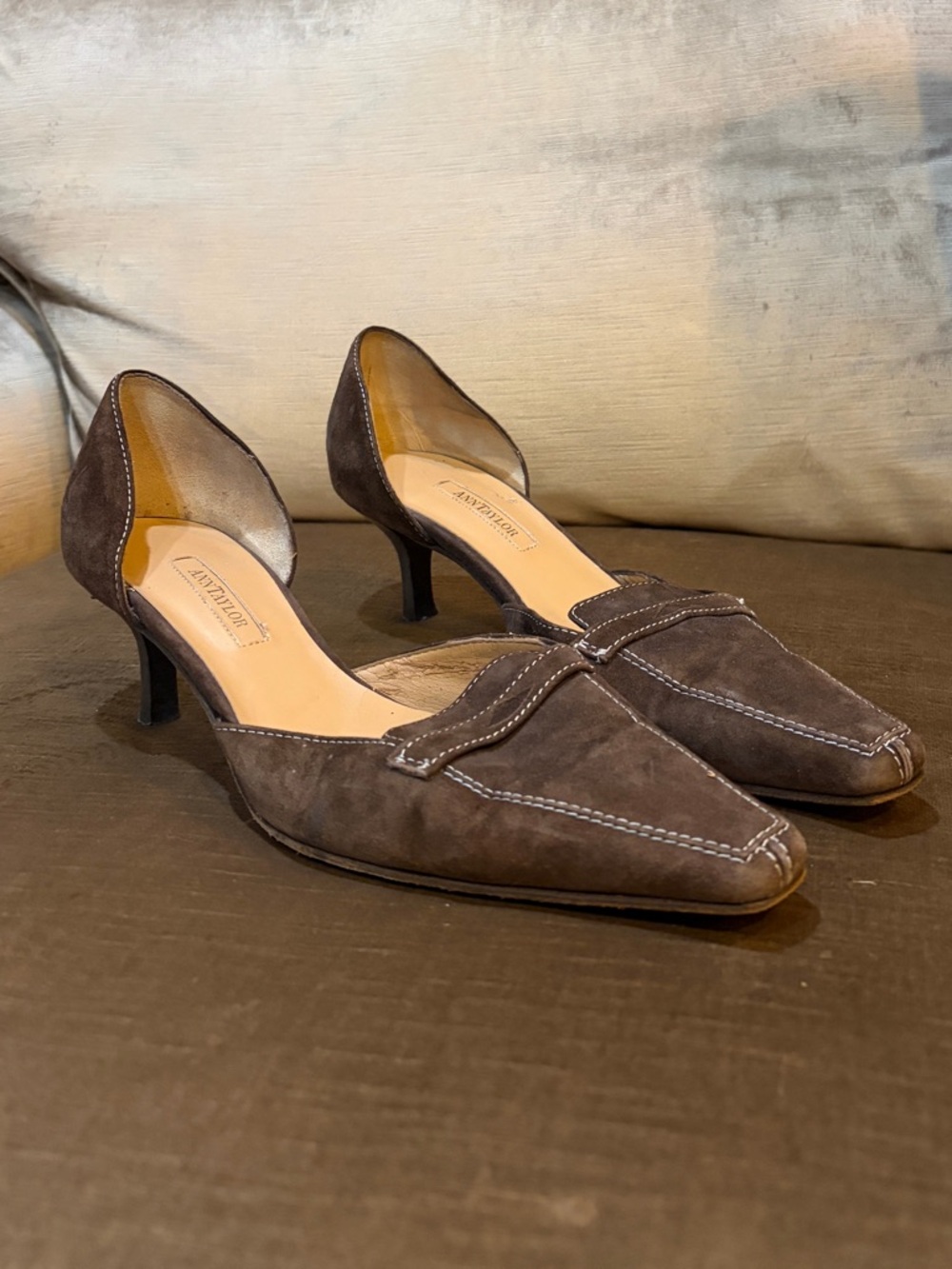 Ann Taylor Brown Suede D'Orsay Kitten Heels